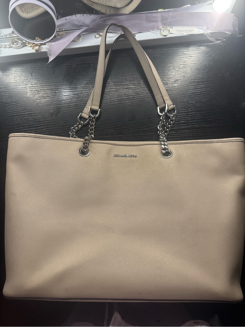 Michael Kors Taupe Chain-Handle Tote